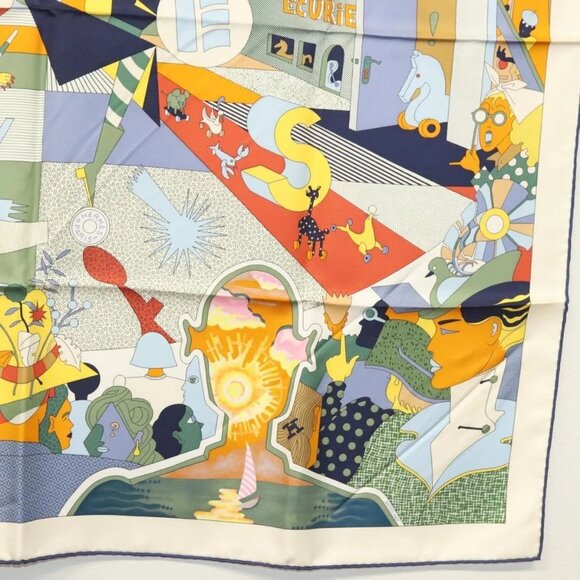 HERMES Carre 90 Scarf ""CA DECOIFFE!"" Silk Beige Auth 137450M - Picture 10 of 13